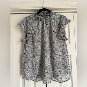 EESome Ruffled High-Neck Sleeveless Animal Print Blouse - Black & White